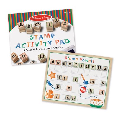 Melissa & Doug Deluxe Letters And Numbers Wooden Stamp Set ABCs 123s With Activity Book, 4-Color Stamp Pad