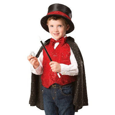 Melissa & Doug Magician Role Play Costume Set - Includes Hat, Cape, Wand, Magic Tricks