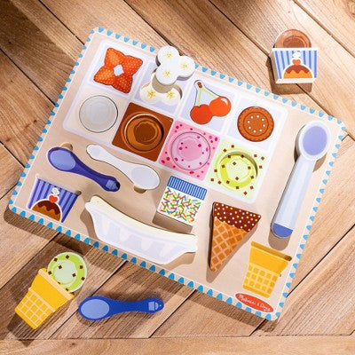 Melissa & Doug Ice Cream Wooden Magnetic Puzzle Play Set, 16pc Magnet With Scooper