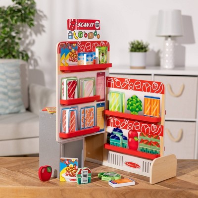 Melissa & Doug Wooden Scan It! Shop Mart Play Set With Electronic Scanner And Wooden Play Food To Scan: Toy Kitchen With Creative Accessories