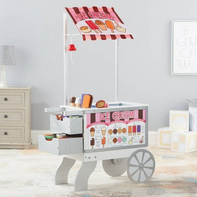 Melissa & Doug Wooden Snacks And Sweets Food Cart - 40+ Play Food Pc, Reversible Awning