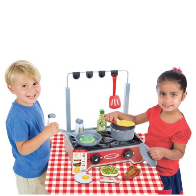 Melissa & Doug 17-Piece Deluxe Wooden Cooktop Set With Wooden Play Food, Durable Pot And Pan