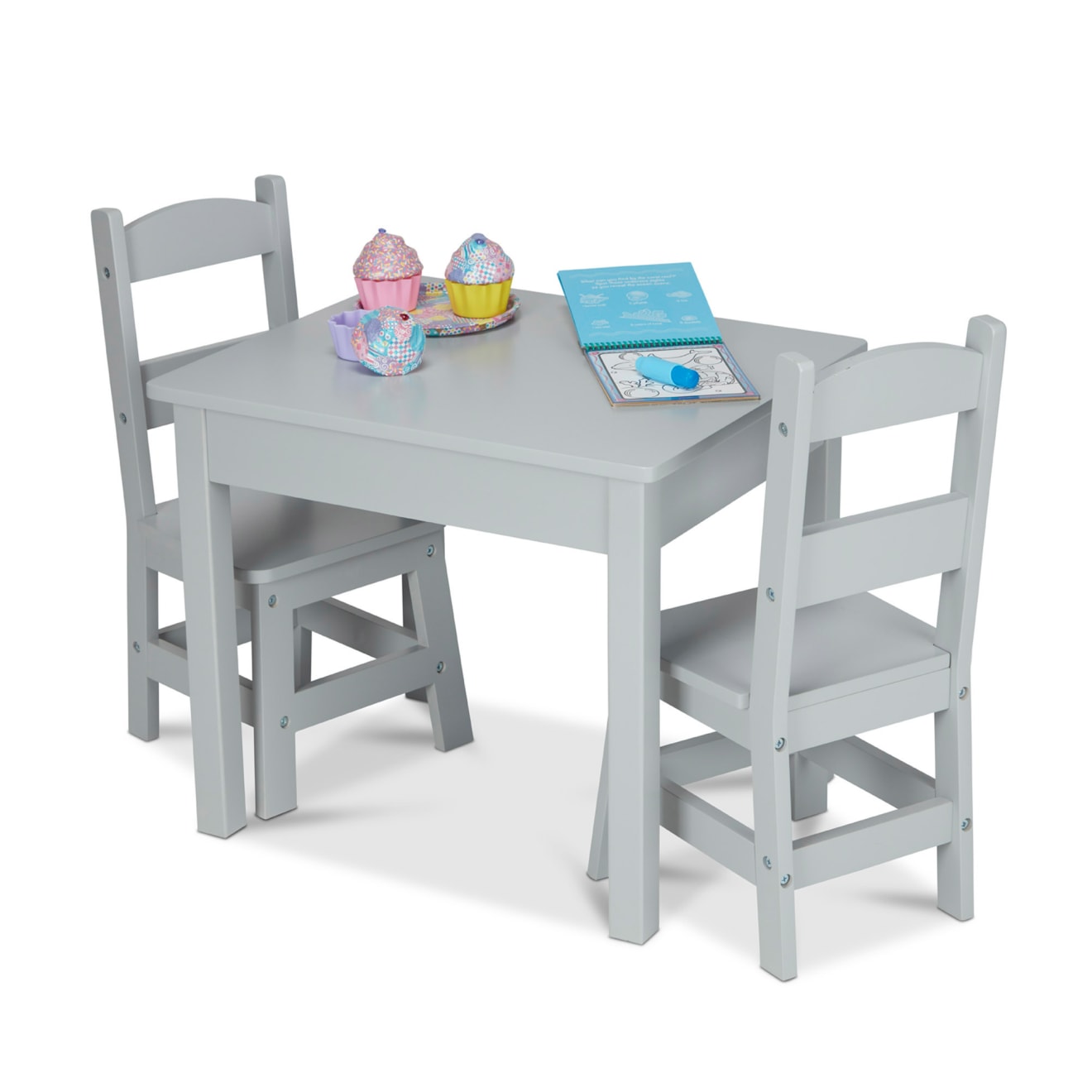 Melissa & Doug Wooden Table & 2 Chairs - Gray