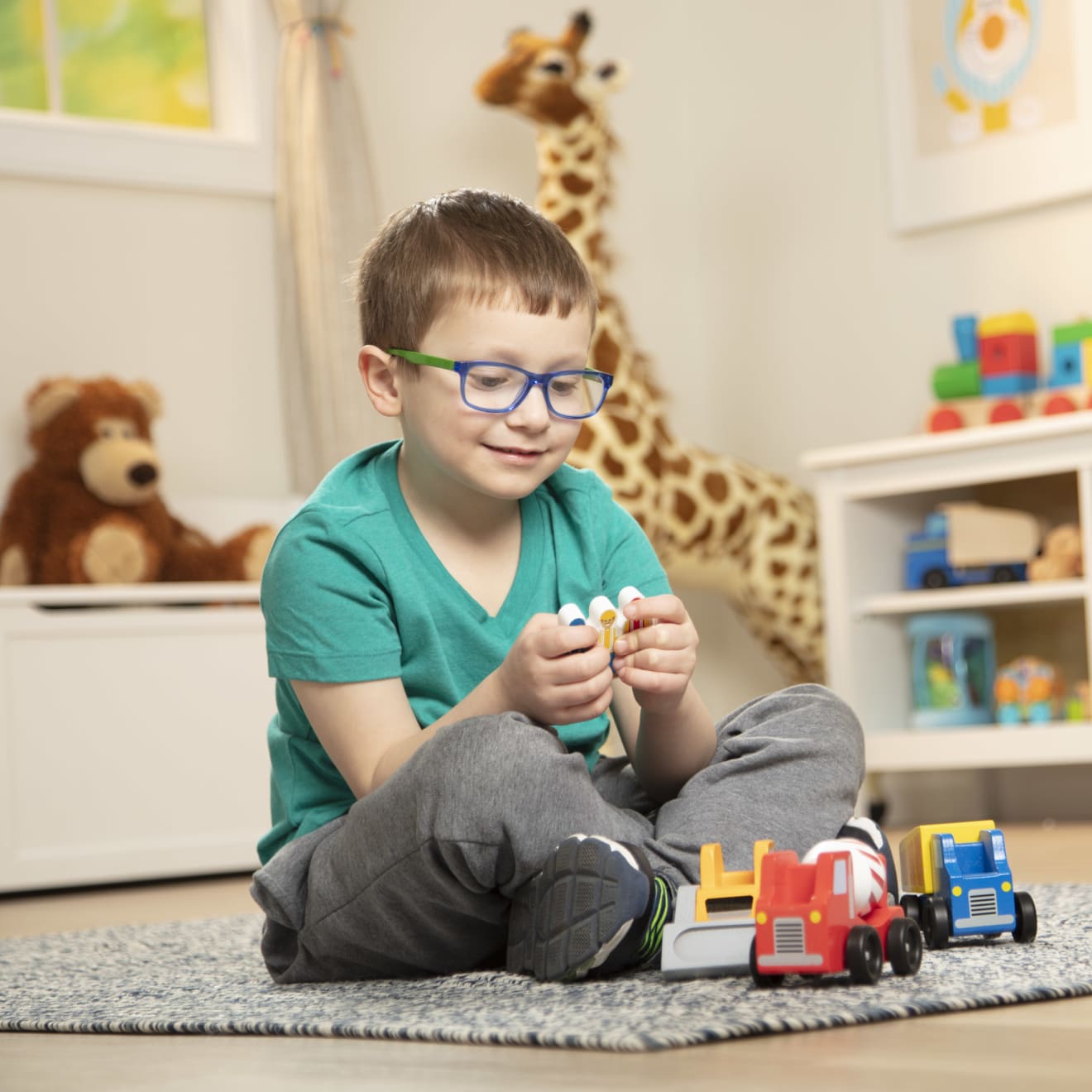 Melissa & Doug Classic Wooden Toy Construction Vehicle Set
