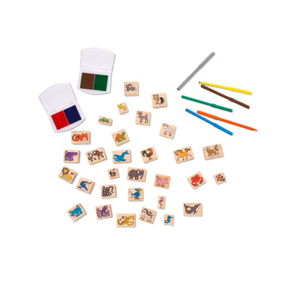 Melissa & Doug Deluxe Wooden Stamp Set - Animals