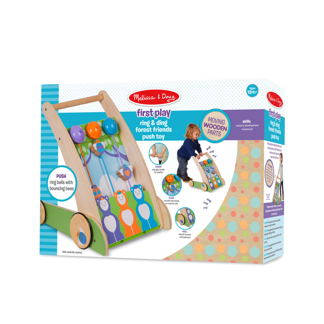Melissa & Doug First Play Wooden Ring And Ding Forest Friends Push Toy