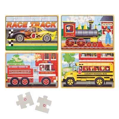  Melissa & Doug Vehicles 4-in-1 Wooden Jigsaw Puzzles In A Storage Box - 48pc