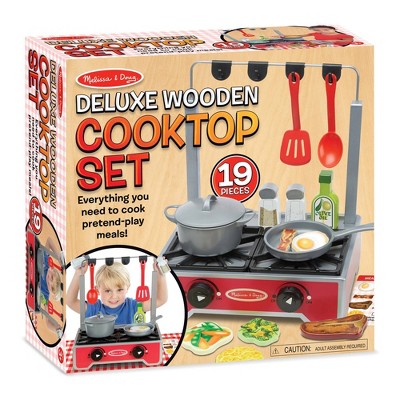  Melissa & Doug 17-Piece Deluxe Wooden Cooktop Set With Wooden Play Food, Durable Pot And Pan