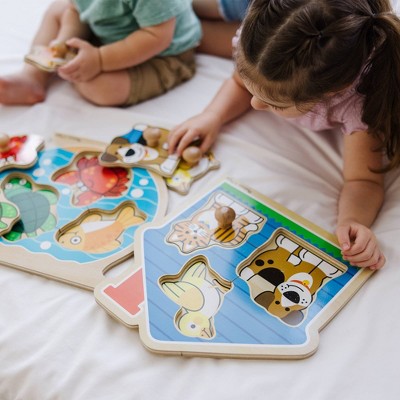  Melissa & Doug Animals Jumbo Knob Wooden Puzzles Set - Fish And Pets 6pc