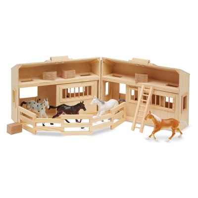  Melissa & Doug Fold And Go Wooden Horse Stable Dollhouse With Handle And Toy Horses (11 Pc)
