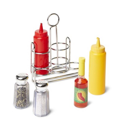  Melissa & Doug Condiments Set (6pc) - Play Food, Stainless Steel Caddy