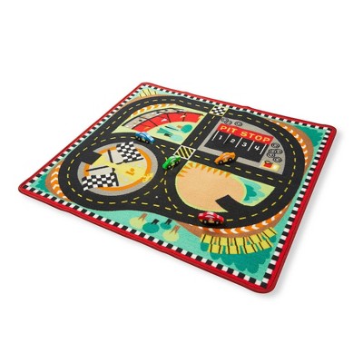  Melissa & Doug Round The Speedway Race Track Rug With 4 Race Cars (39 X 36 Inches)