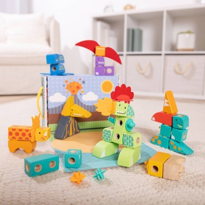  Melissa & Doug Blockables Dinosaur Snap And Play : Mix And Match Connectable Wooden Building Blocks Play Set