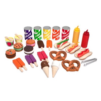  Melissa & Doug Wooden Snacks And Sweets Food Cart - 40+ Play Food Pc, Reversible Awning