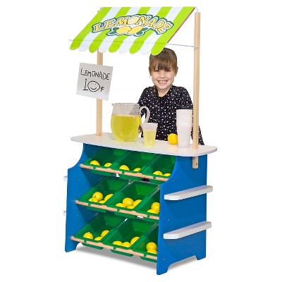  Melissa & Doug Wooden Grocery Store And Lemonade Stand - Reversible Awning, 9 Bins, Chalkboards