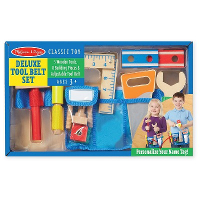  Melissa & Doug Deluxe Tool Belt Set - 5 Wooden Tools, 8 Building Pc, Adjustable Belt
