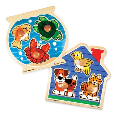  Melissa & Doug Animals Jumbo Knob Wooden Puzzles Set - Fish And Pets 6pc