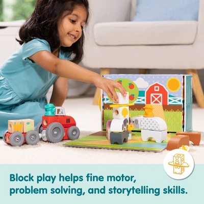  Melissa & Doug Blockables Farm Snap And Play, Mix And Match Connectable Wooden Building Blocks Play Set - 56Pc