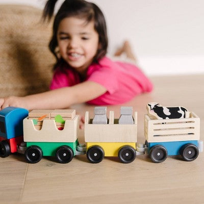  Melissa & Doug Wooden Farm Train Set - Classic Wooden Toy (3 Linking Cars)