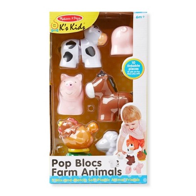  Melissa & Doug Pop Blocs Farm Animals Educational Baby Toy - 10pc: Fine Motor Skills Development Plastic Set