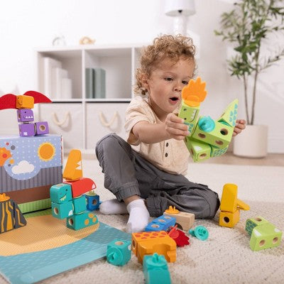  Melissa & Doug Blockables Dinosaur Snap And Play : Mix And Match Connectable Wooden Building Blocks Play Set