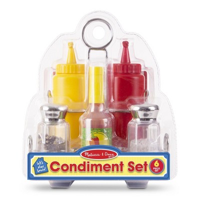  Melissa & Doug Condiments Set (6pc) - Play Food, Stainless Steel Caddy