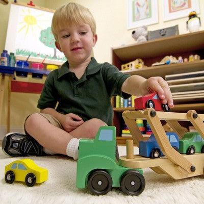 Melissa & Doug Car Carrier Truck And Cars Wooden Toy Set With 1 Truck And 4 Cars