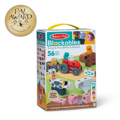  Melissa & Doug Blockables Farm Snap And Play, Mix And Match Connectable Wooden Building Blocks Play Set - 56Pc