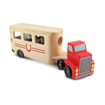  Melissa & Doug Horse Carrier Wooden Vehicle Play Set With 2 Flocked Horses And Pull-Down Ramp
