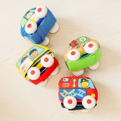  Melissa & Doug K's Kids Pull-Back Vehicle Set - Soft Baby Toy Set With 4 Cars And Trucks And Carrying Case