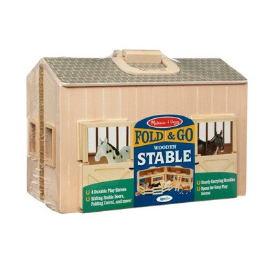  Melissa & Doug Fold And Go Wooden Horse Stable Dollhouse With Handle And Toy Horses (11 Pc)