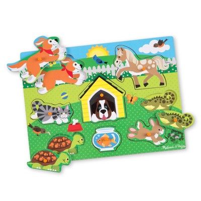  Melissa & Doug World Of Animals Wooden Peg Puzzles Set - Pets, Farm, And Safari 23pc