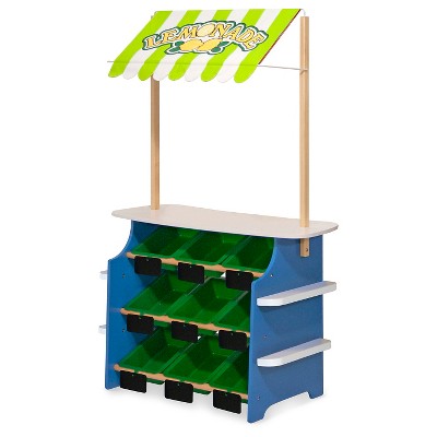  Melissa & Doug Wooden Grocery Store And Lemonade Stand - Reversible Awning, 9 Bins, Chalkboards