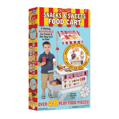  Melissa & Doug Wooden Snacks And Sweets Food Cart - 40+ Play Food Pc, Reversible Awning