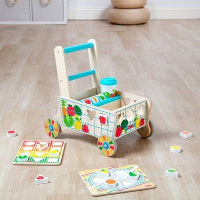  Melissa & Doug Wooden Shape Sorting Grocery Cart Push Toy And Puzzles