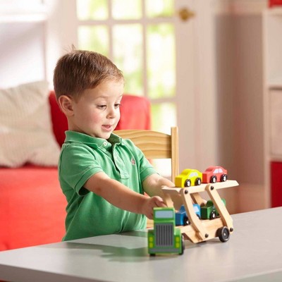  Melissa & Doug Car Carrier Truck And Cars Wooden Toy Set With 1 Truck And 4 Cars
