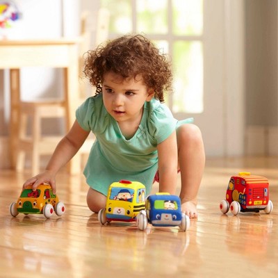  Melissa & Doug K's Kids Pull-Back Vehicle Set - Soft Baby Toy Set With 4 Cars And Trucks And Carrying Case