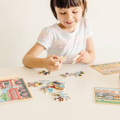  Melissa & Doug Vehicles 4-in-1 Wooden Jigsaw Puzzles In A Storage Box - 48pc