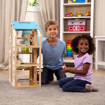  Melissa & Doug Hi-Rise Wooden Dollhouse With Furniture, Garage And Working Elevator