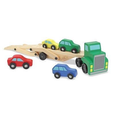  Melissa & Doug Car Carrier Truck And Cars Wooden Toy Set With 1 Truck And 4 Cars