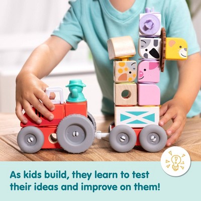 Melissa & Doug Blockables Farm Snap And Play, Mix And Match Connectable Wooden Building Blocks Play Set - 56Pc