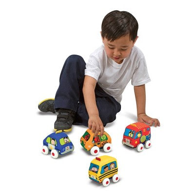  Melissa & Doug K's Kids Pull-Back Vehicle Set - Soft Baby Toy Set With 4 Cars And Trucks And Carrying Case