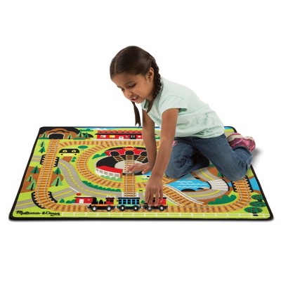  Melissa & Doug Round The Rails Train Rug With 3 Linking Wooden Train Cars (39 X 36 Inches)