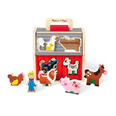  Melissa & Doug Take-Along Wooden Sorting Barn Learning Toy With Flip-Up Roof, Handle, Farm Play Pieces