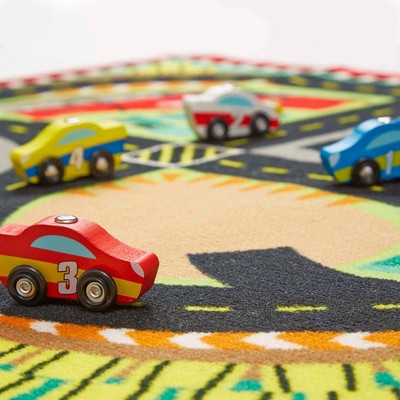  Melissa & Doug Round The Speedway Race Track Rug With 4 Race Cars (39 X 36 Inches)