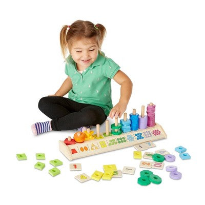  Melissa & Doug Counting Shape Stacker - Wooden Educational Toy With 55 Shapes And 10 Number Tiles