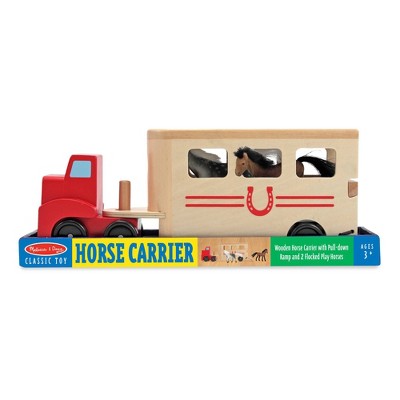  Melissa & Doug Horse Carrier Wooden Vehicle Play Set With 2 Flocked Horses And Pull-Down Ramp
