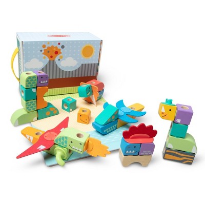  Melissa & Doug Blockables Dinosaur Snap And Play : Mix And Match Connectable Wooden Building Blocks Play Set