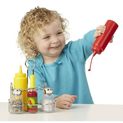  Melissa & Doug Condiments Set (6pc) - Play Food, Stainless Steel Caddy