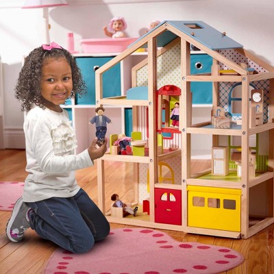  Melissa & Doug Hi-Rise Wooden Dollhouse With Furniture, Garage And Working Elevator
